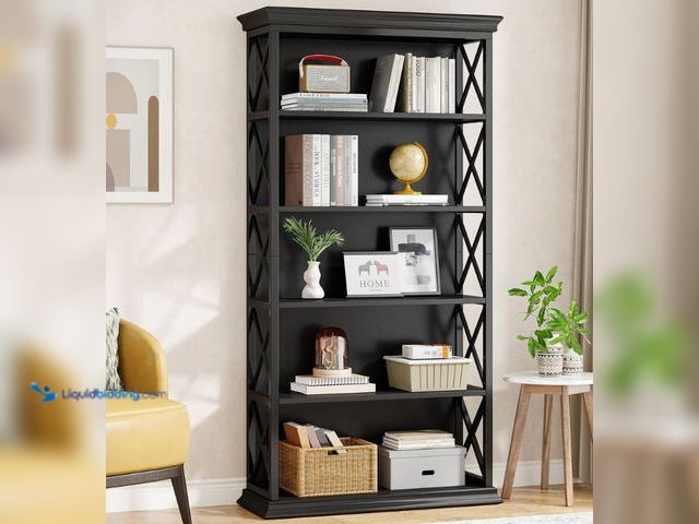 Lot 49-5430771 - 6-Tier Bookshelf, 70.87" Etagere Metal and Wooden Bookcase for Home Office, unused