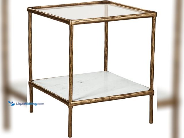 Lot 49-5473895 - Signature Design by Ashley Ryandale | Contemporary Accent Table – Glass Top, Aluminum Frame & Marble...