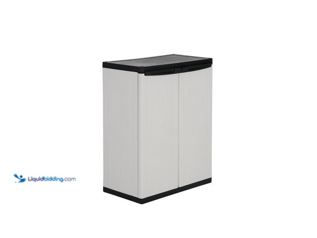 Lot 49-5410322 - HDX Premium One 26.9 in. W x 33.8 in. H x 15.8 in. D 2-Shelf Resin Freestanding Cabinet in Grey. [Mo...