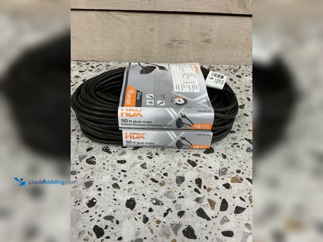 Lot 49-3539810 - QTY 2 - 50' 16/3 Light Duty Indoor/Outdoor Extension Cord Multiple Outlet Triple Tap End.  New