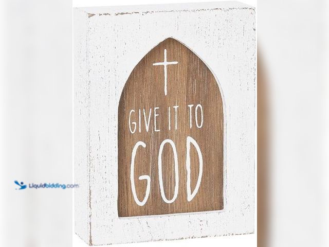 Lot 49-5433538 - Collins Painting Mini 4" Carved Wood Block Sign (Give it to God). Item is Unused2pk