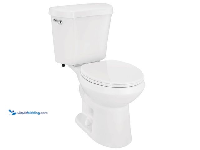 Lot 49-5437164 - Glacier Bay 12 inch Rough In Two-Piece 1.28 GPF Single Flush Round Toilet in White Seat Included. [M...