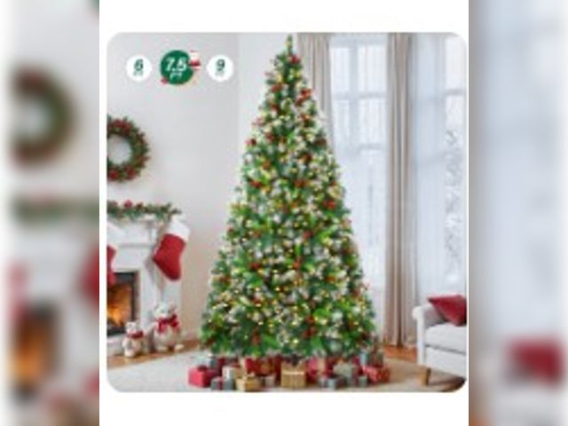Lot 49-5450605 - Firstness 7.5ft Pre-Lit Artificial Christmas Tree,Green Xmas Tree with 1400 Branch Tips 600 LED Ligh...