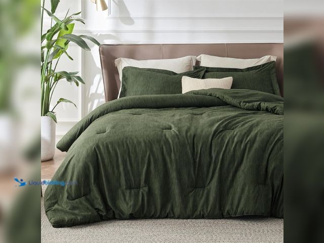 Lot 49-5406917 - Bedsure Queen Comforter Set - Dark Green Soft Bedding for All Seasons, Cationic Dyed Bed Set, 3 Piec...