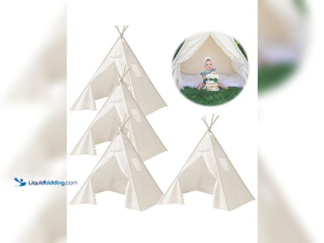 Lot 49-3432632 - 4 PCS Teepee Tent for Kids, Washable Tapered Kids Teepee Tent, Bohemian Teepee Tents, White Collapsi...