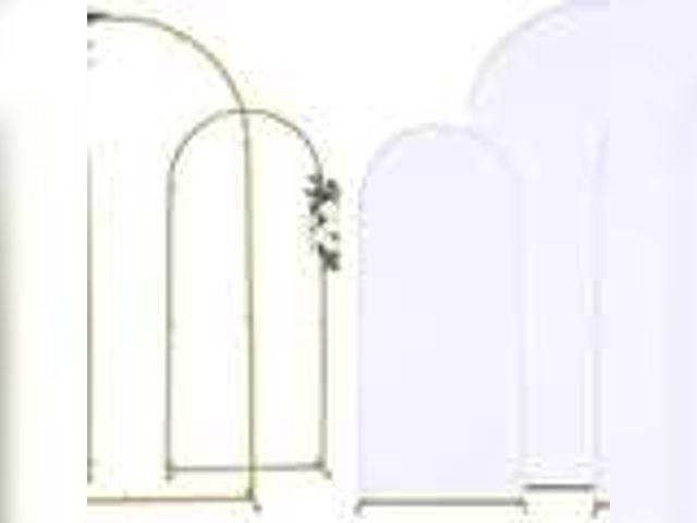 Lot 49-3504799 - Vincidern Wedding Arch Backdrop Stand and Cover Set, (7.2FT, 6.6FT, 5.9FT), 3 Gold Metal Arch Stands...