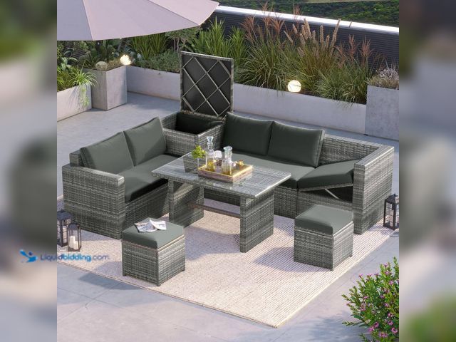 Lot 49-5410924 - Harper & Bright Designs Gray 6-Piece Wicker Outdoor Sectional Set with Adjustable Seat, Storage Box ...