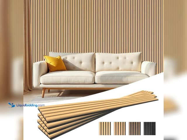 Lot 49-5487721 - 4-Piece Acoustic Wood Wall Panels for Wall and Ceiling, 3D Fluted Soundproof Wood Slat Wall Panels f...