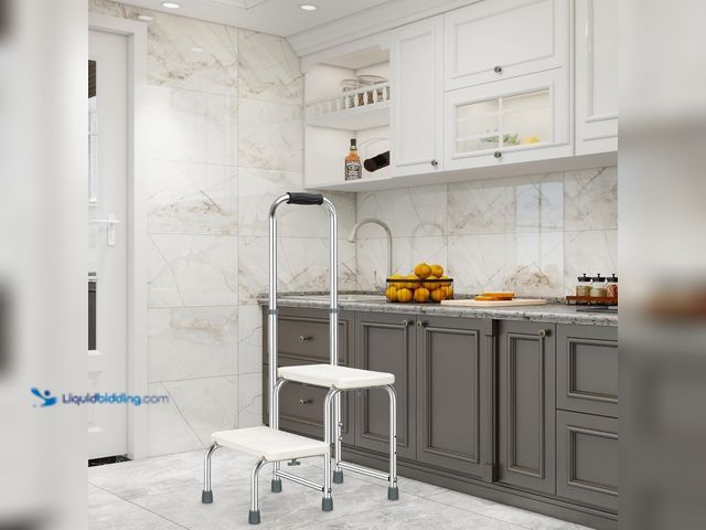 Lot 49-3536505 - Bed Steps for High Beds for Adults,2 Step Stool with Adjustable Handrail for Fall Prevention Foot St...