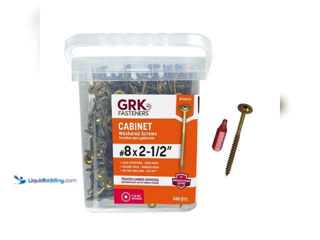 Lot 49-5538726 - 330-count pack of GRK Fasteners #8 x 2-1/2 in. Star Drive Washer Head Cabinet Wood Screws. Unused