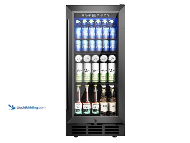 Lot 49-5509539 - EUHOMY 15 in. Single Zone 130-Cans Freestanding/Built-in Beverage and Wine Cooler in Black with Chil...