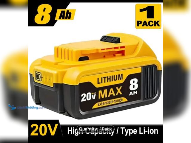 Lot 49-1814174 - New 8AH 20V Replacement Li-ion Battery For Dewalt Cordless Power Tools *Not a Dewalt product*