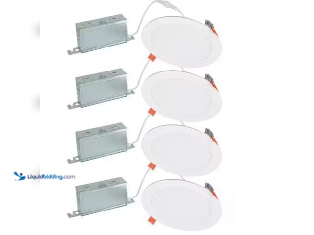 Lot 49-2001627 - (4-Pack) HALO HLBSL 6 in. Adjustable Canless Integrated LED Recessed Light, 900 Lumens, 5CCT, White,...