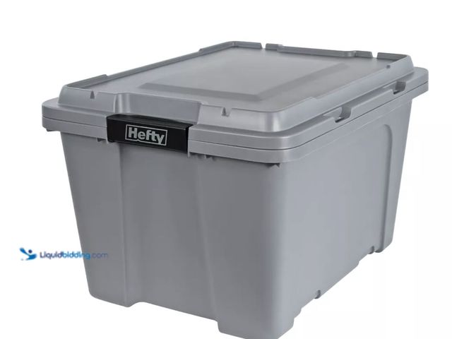 Lot 49-2001428 - Lot of (2) Hefty 18gal Max Pro Storage Tote Gray: Heavy Duty Utility Bin with Locking Handles & Lid,...