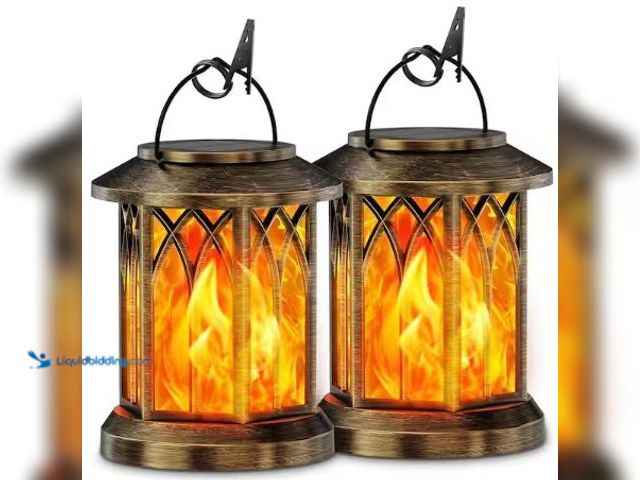 Lot 49-3612976 - OGETFUUR 2-Pack Solar Decorative Lanterns-Outdoor Waterproof, Upgraded Flickering Flame, Auto On/Off...