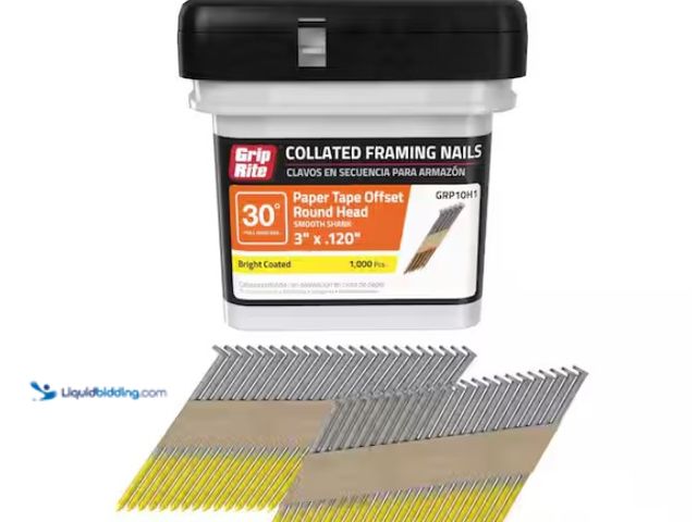 Lot 49-1567640 - (1000) pcs. Grip-Rite 3 in. x 0.120 in. 30° Paper Collated Bright Coated Smooth Shank Round Head Fra...