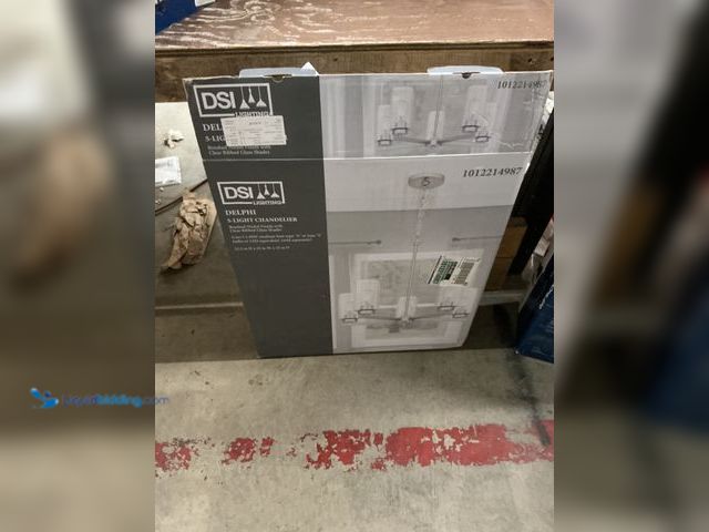 Lot 49-5572538 - DSI LIGHTING Delphi 5-Light Brushed Nickel Chandelier with Clear Ribbed Glass Shades. Model # DSHD33...