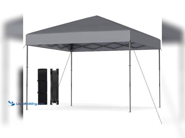 Lot 49-5543298 - 10 x 10 Pop up Canopy. Grey and black. Used and has bag