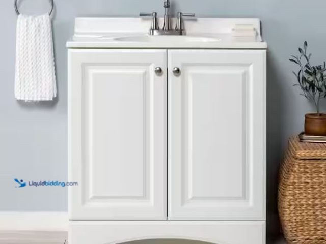Lot 49-1569108 - Glacier Bay 31 in. Single Sink White Bath Vanity with White Cultured Marble Top (Assembled), Model #...