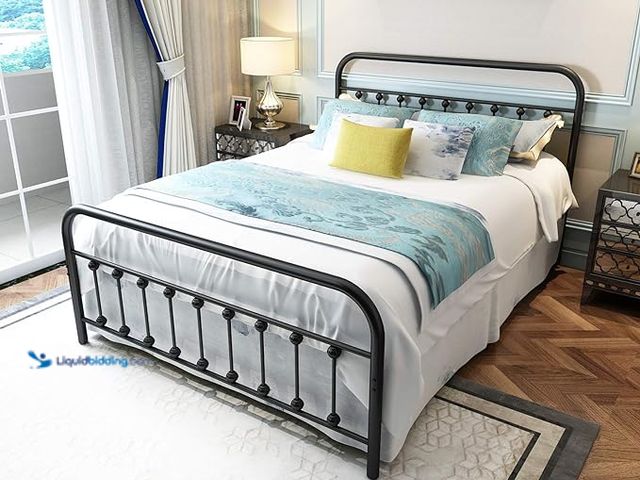 Lot 49-3462996 - NEEBIRGELIA Black Metal Bed Frame Queen Size with Headboard and Footboard Single Platform Mattress B...