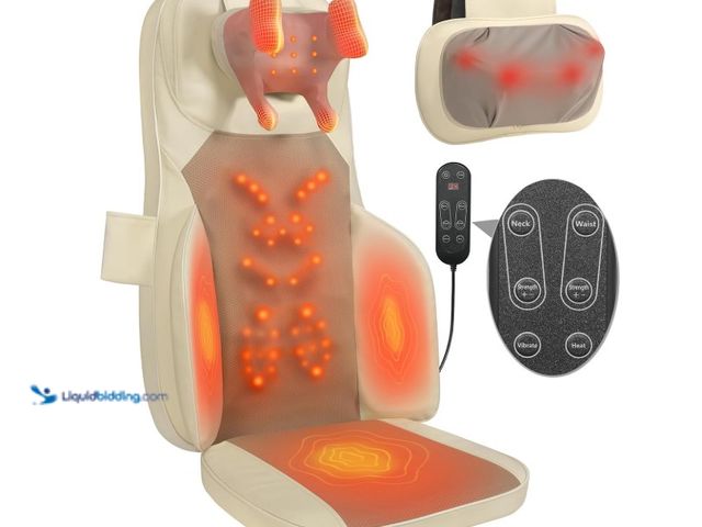 Lot 49-3431475 - Makerzone Shiatsu Massage Cushion with Heat for Neck and Back - 4D Kneading, Vibration and Dual-Neck...