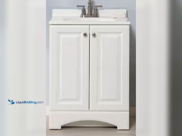 Lot 49-1514927 - Glacier Bay 25 in. Single Sink White Bath Vanity with Cultured Marble Top (Assembled) Model # GB24P2...