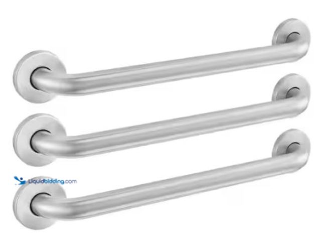 Lot 49-1577393 - Glacier Bay 18 in. Grab Bar Combo in Brushed Stainless Steel (3-Pack), Model # 20135-03202-18, Unuse...