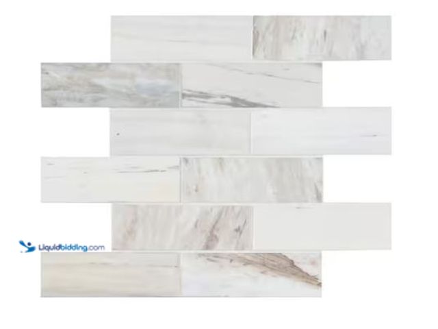 Lot 49-1577500 - Approx. (9) sq. ft. of MSI Angora Subway 12 in. x 12 in. x 0.38 in. Polished Marble Mesh-Mounted Mos...