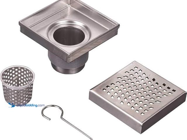 Lot 49-1628159 - Designline 4 in. x 4 in. Square Drain Wave Grate, Model # B07G8BKY1B,  Unused  Ref#BIN0625