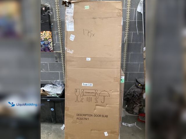 Lot 49-5488408 - TENONER 80 in.  White Primed Pine Wood Core Door. Used. Cracked Slats, damage to corners