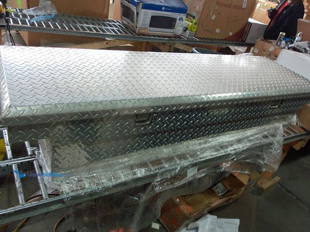 Lot 49-1547896 - Ciamond Plate Aluminum Full Size Cross Bed Truck Tool Box, Stainless Steel, Used, Dirty From Use, De...