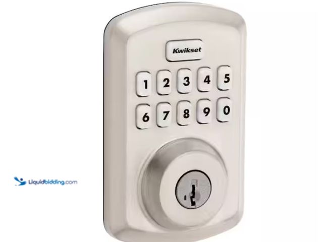 Lot 49-1547601 - Kwikset Powerbolt 250 10-Button Keypad Satin Nickel Transitional Electronic Deadbolt Door Lock, Unus...