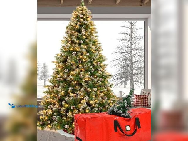 Lot 49-1542944 - 5Ft Snowy Christmas Tree with Pine Cones, White, Green, Slightly used, Not Same as Box, Slightly Flo...