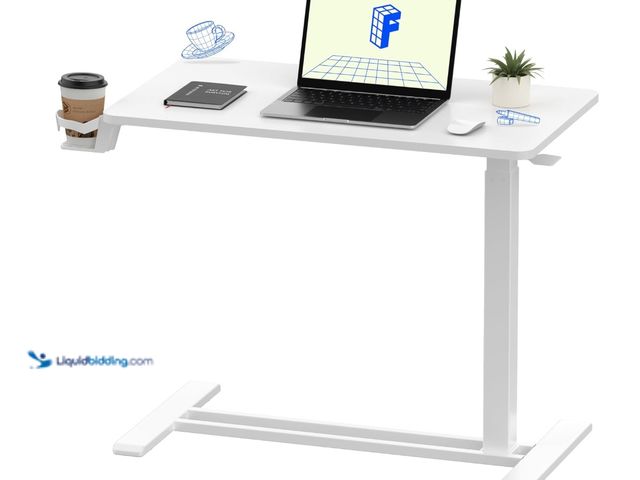 Lot 49-1555579 - FLEXISPOT H7 Adjustable Overbed Bedside Table with Wheels Pneumatic Mobile Standing Laptop Desk Roll...