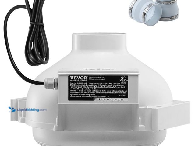 Lot 49-2022995 - VEVOR 4 to 4.5 inch Radon Mitigation Fan System, Quiet 190 CFM Radon Mitigation Kit with 2 Couplers,...