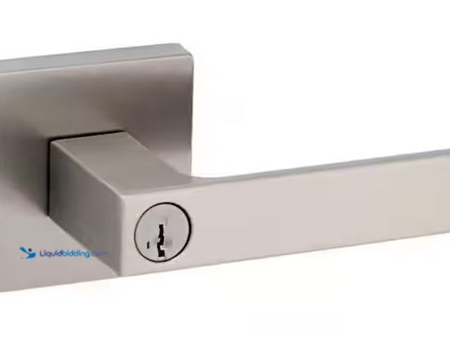 Lot 49-3472110 - Kwikset Singapore Square Satin Nickel Keyed Entry Door Handle with Microband Featuring Smart Key Sec...