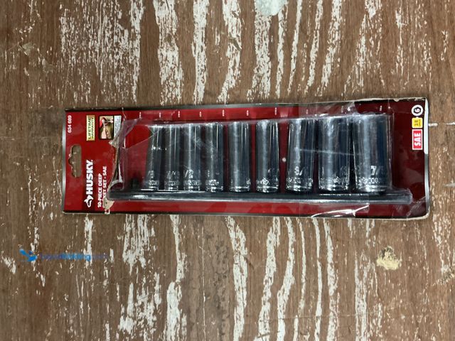 Lot 49-3564820 - Husky 3/8 in. Drive Deep SAE Socket Set (9-Piece). Model # H3DDPSAE10PCSR. Unused, 1 missing