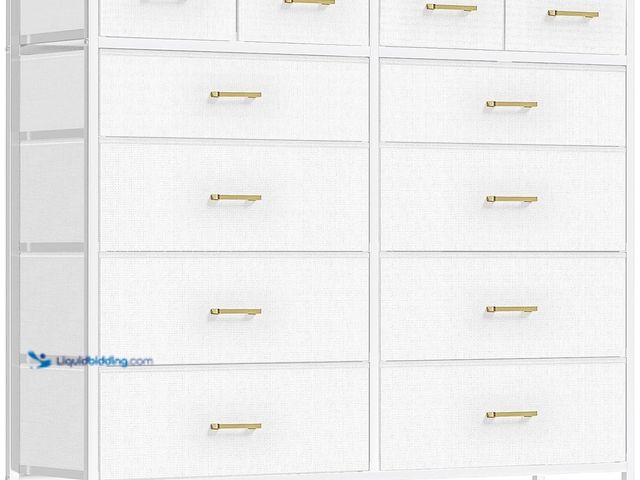 Lot 49-3565406 - VASICAR White Dresser for Bedroom with 12 Deep Drawers, Wide Chest of Drawers, 55" TV Stand with Ret...
