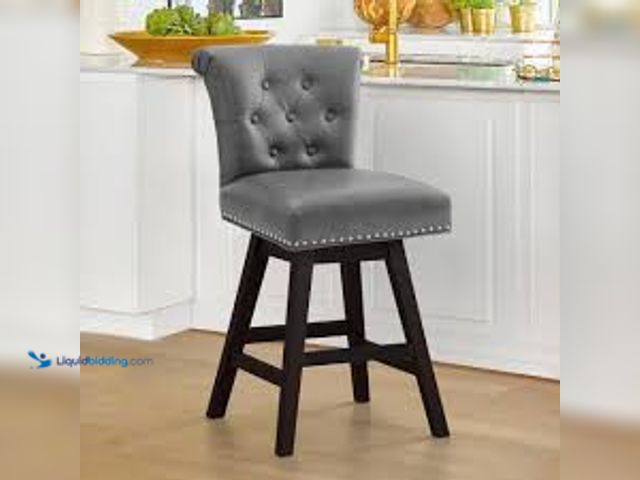 Lot 49-5411778 - OrangeOne 360° Dark Grey Faux Leather Swivel Upholstered Barstool with Tufted Backrest Counter Heigh...