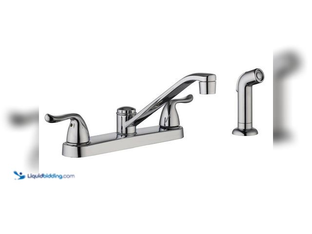 Lot 49-5412659 - Glacier Bay Constructor Double-Handle Standard Kitchen Faucet with Side Sprayer in Polished Chrome, ...