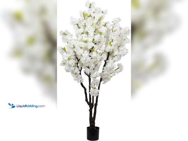 Lot 49-5437350 - 6ft Tall Cherry Blossom Artificial Tree, Handmade White Cherry Tree, Fake Flower Faux Silk Leaves Pl...