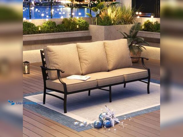 Lot 49-5575002 - Black Metal Meshed Frame Outdoor Patio 3 Seat Sofa Couch Model # DOCE02GF152 NEW. OPENED TO VERIFY. ...