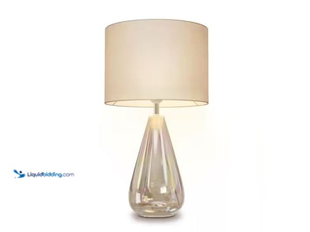 Lot 49-2006354 - Tzumi 20 in. Atmosphere LED Clear Glass Table Lamp with Linen Shade, Model # 9531HD, Unused, Has att...