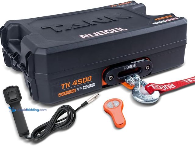 Lot 49-5408708 - RUGCEL WINCH 12V DC Electric Portable Utility Winch 4500lb/2041kg Single Line Pull. [ASIN: B0D12TXRV...