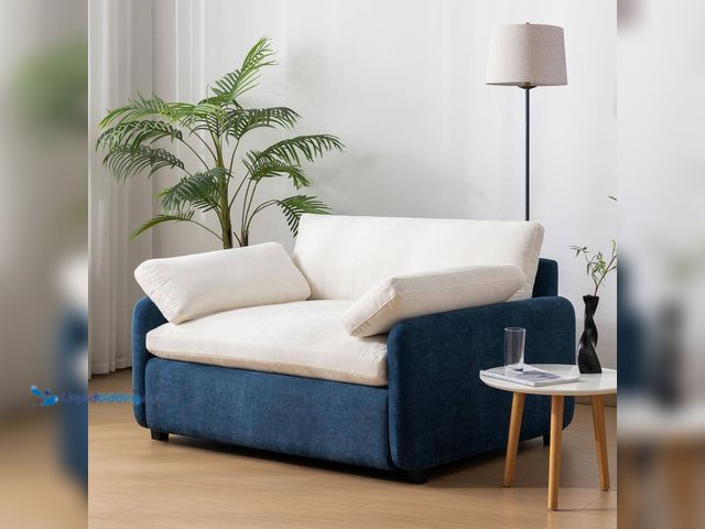 Lot 49-5408410 - Harper & Bright Designs Blue and Cream 50 in. Oversized Chenille Arm Chair with 2-Pillows, Wide and ...