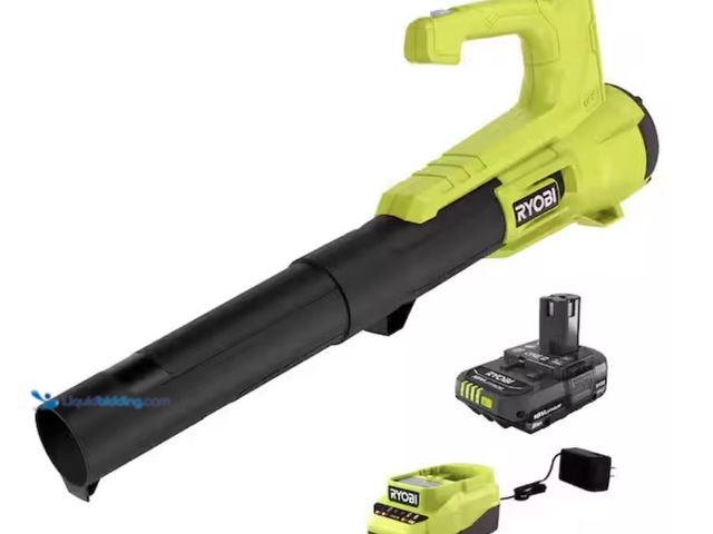 Lot 49-2005598 - RYOBI ONE+ 18V 90 MPH 250 CFM Cordless Battery Leaf Blower/Sweeper with 2.0 Ah Battery and Charger, ...