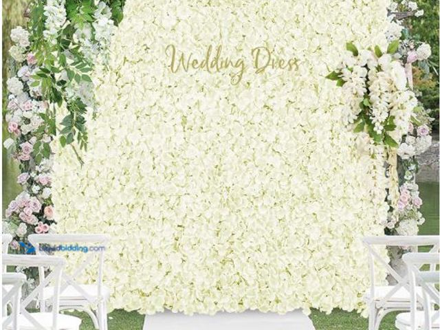 Lot 49-5436591 - Ivory Backdrop Flowers Wall Panels: 24 Pcs 15 x 15 Inch Floral Backdrop Artificial Flower Wall Decor...