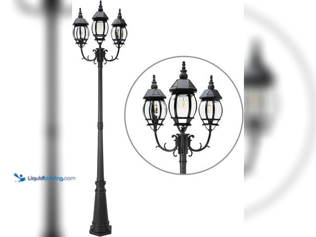 Lot 49-5437754 - LUTEC Outdoor Solar Post Light with Triple-Head, Dusk to Dawn Lamp Post for Lawn Pathway Garden, Bla...