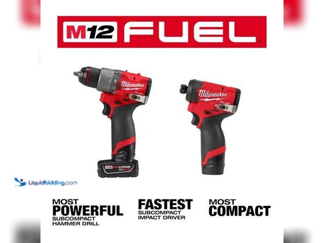Lot 49-3616772 - Milwaukee M12 FUEL 12-Volt Lithium-Ion Brushless Cordless Hammer Drill and Impact Driver Combo Kit -...