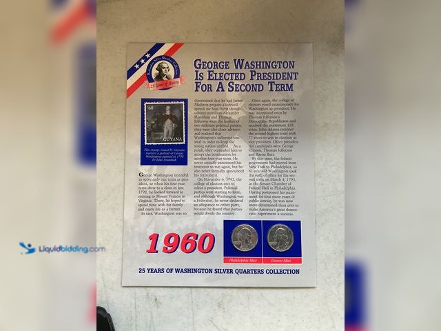 Lot 49-1505473 - 1960 WASHINGTON 90% SILVER QUARTERS AND STAMP SET. 2 COINS AND 1 STAMP #COINS0122